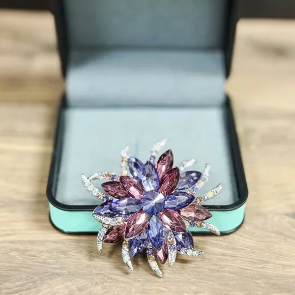 Purple Rose Brooch, Crystal Brooch, Silver Brooches, Crystal Flower Brooch - Picture 7 of 7